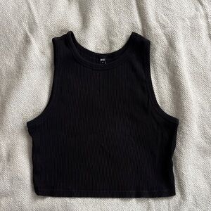 TWO Uniqlo Black Ribbed Crop Tank TopS